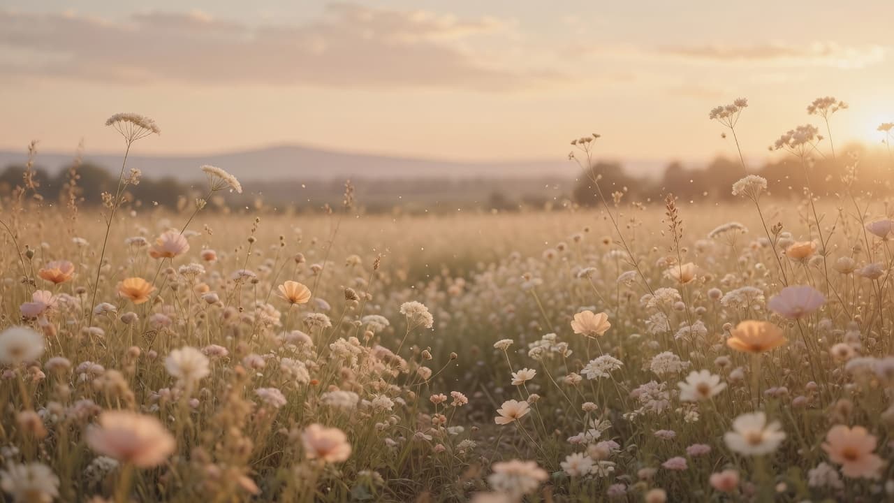 Soft golden meadow at golden hour